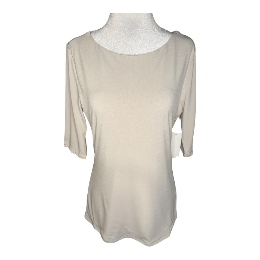 Grace XS‎ Top Boat Neck 3/4 Sleeve Knit Casual Business Career Neutral Beige NWT
